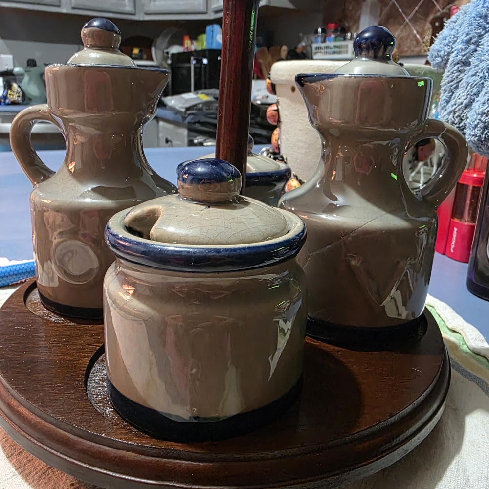 Ceramic Kitchen Canister Set with Wooden Tray